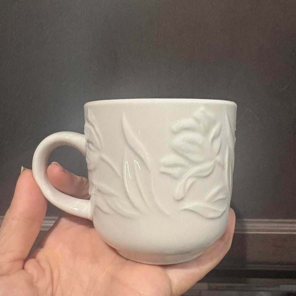 Signature Tulip Garden White Stoneware Embossed Floral Mug